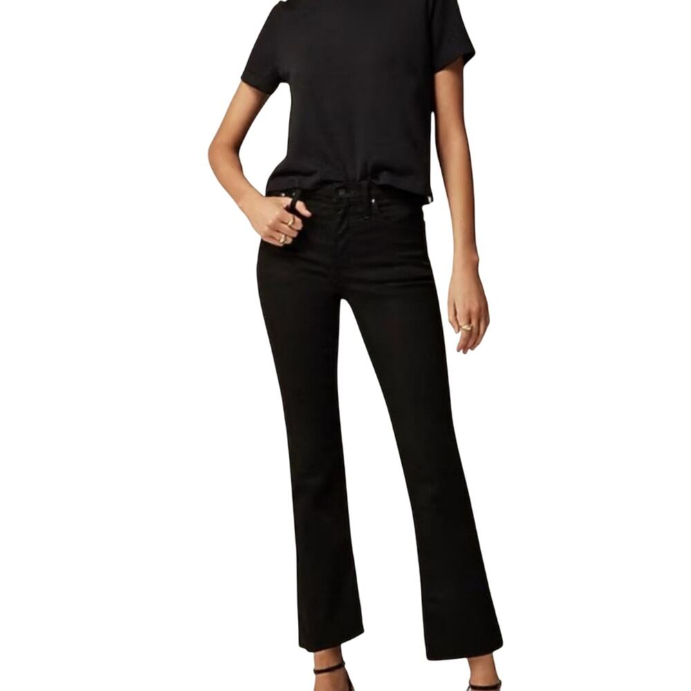 J. Crew Mid-Rise Flare Crop Jeans Deep Black Size 27 Stretch Boho Indie Casual